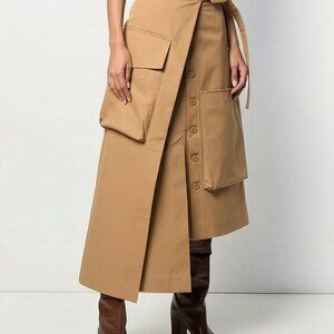 Khaki Casual Women's Asymmetric Cargo Skirt
